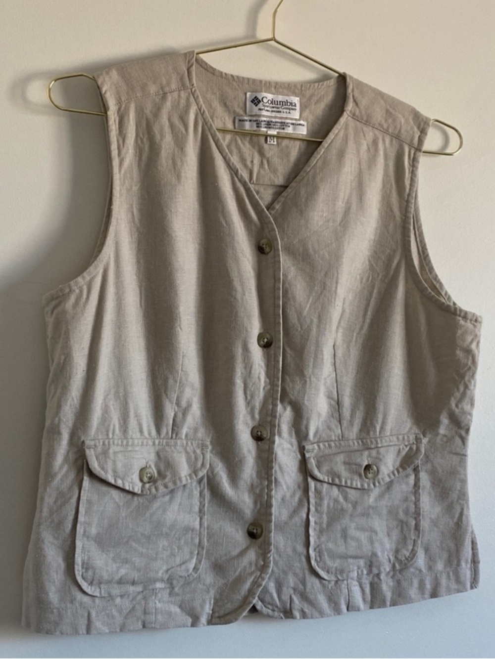 COLUMBIA Light oatmeal Linen Vest | Medium - Picture 3 of 9
